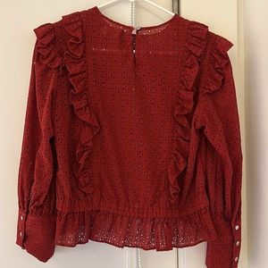 Robert Rodriguez Charlotte Eyelet Blouse Top Red Wine Dahlia